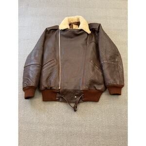 Jacqueline C Paris Leather Bomber Jacket W 36 Shearling Collar Vintage Aviator